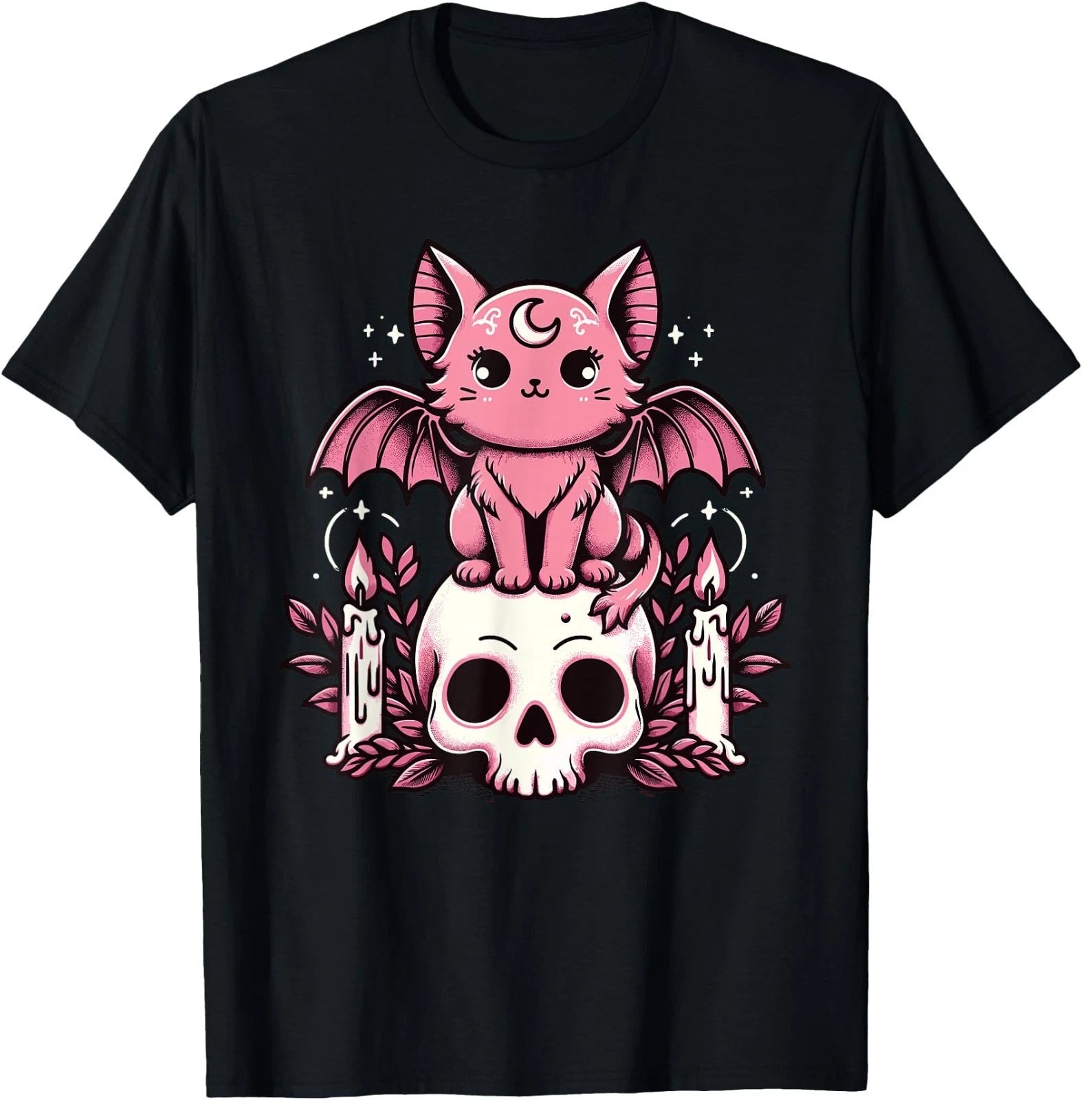 Kawaii Pastel Goth Cute Creepy Cat Bat Skeleton T-Shirt