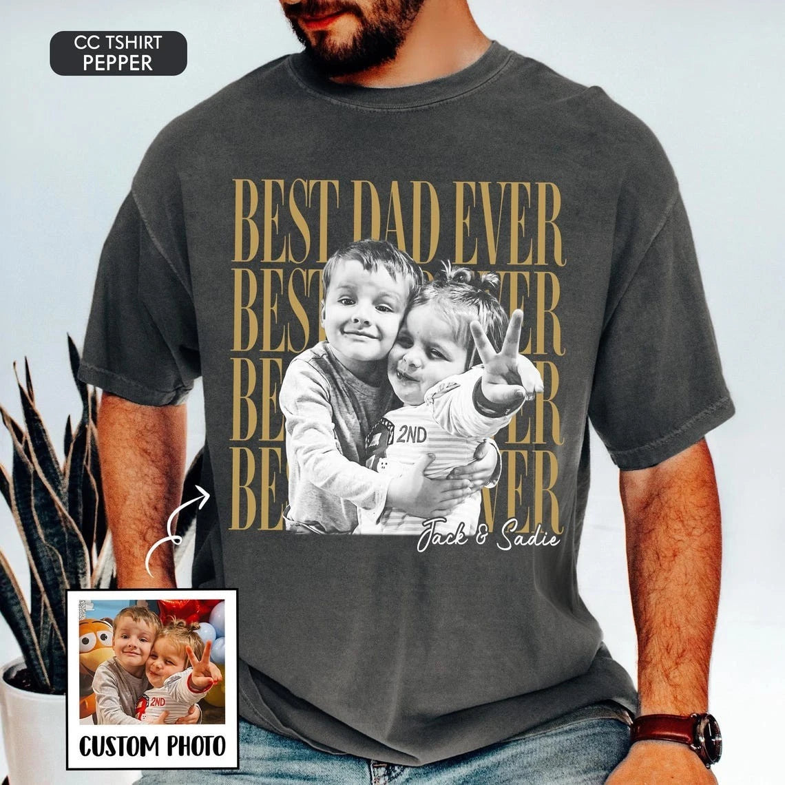 Custom Dad Vintage Photo Comfort Colors Shirt, Father's Day Gift With Kids Photo