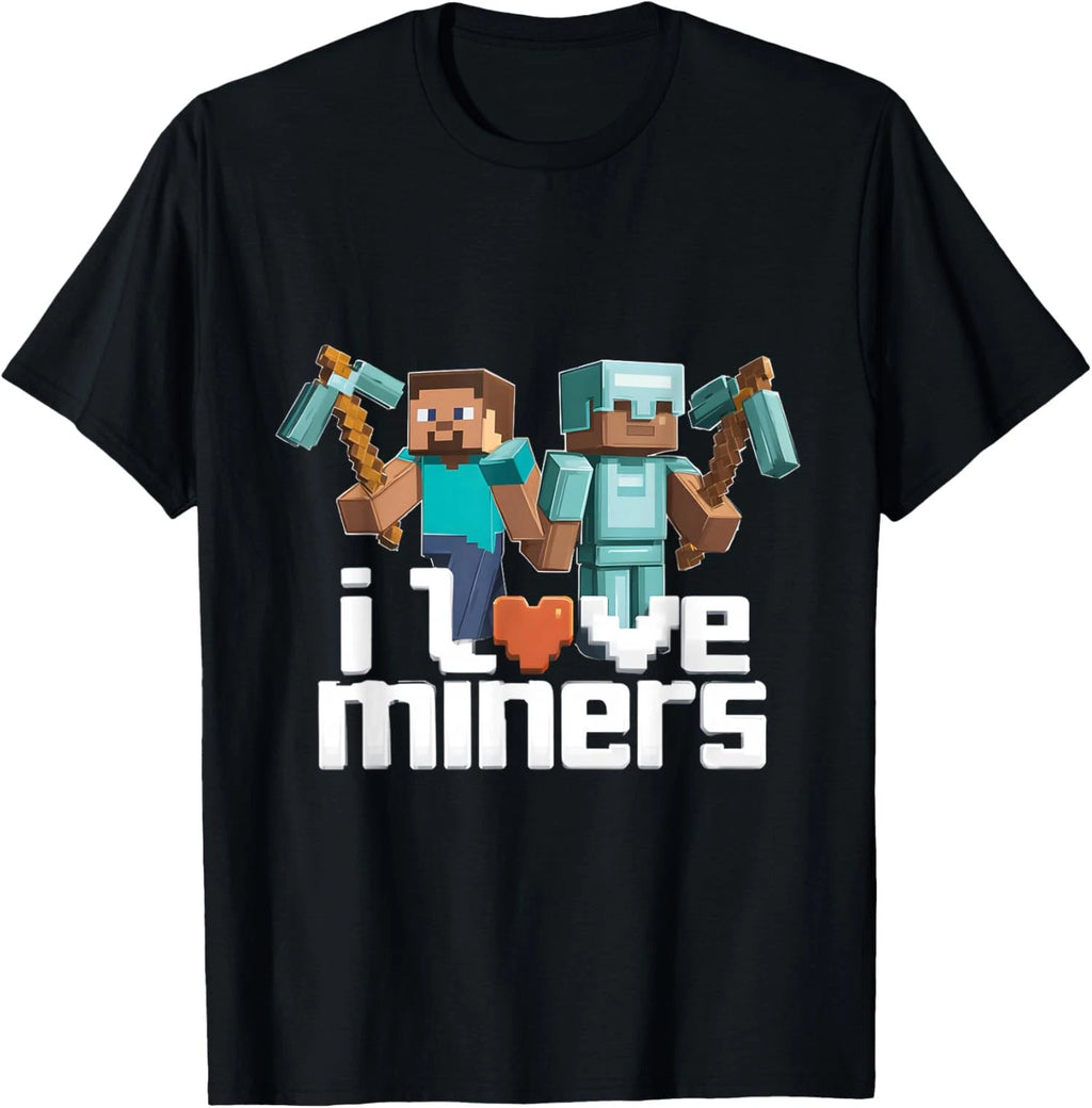 I Love Miners Funny Mining Gamer Pixel Pickaxe Unisex T-Shirt