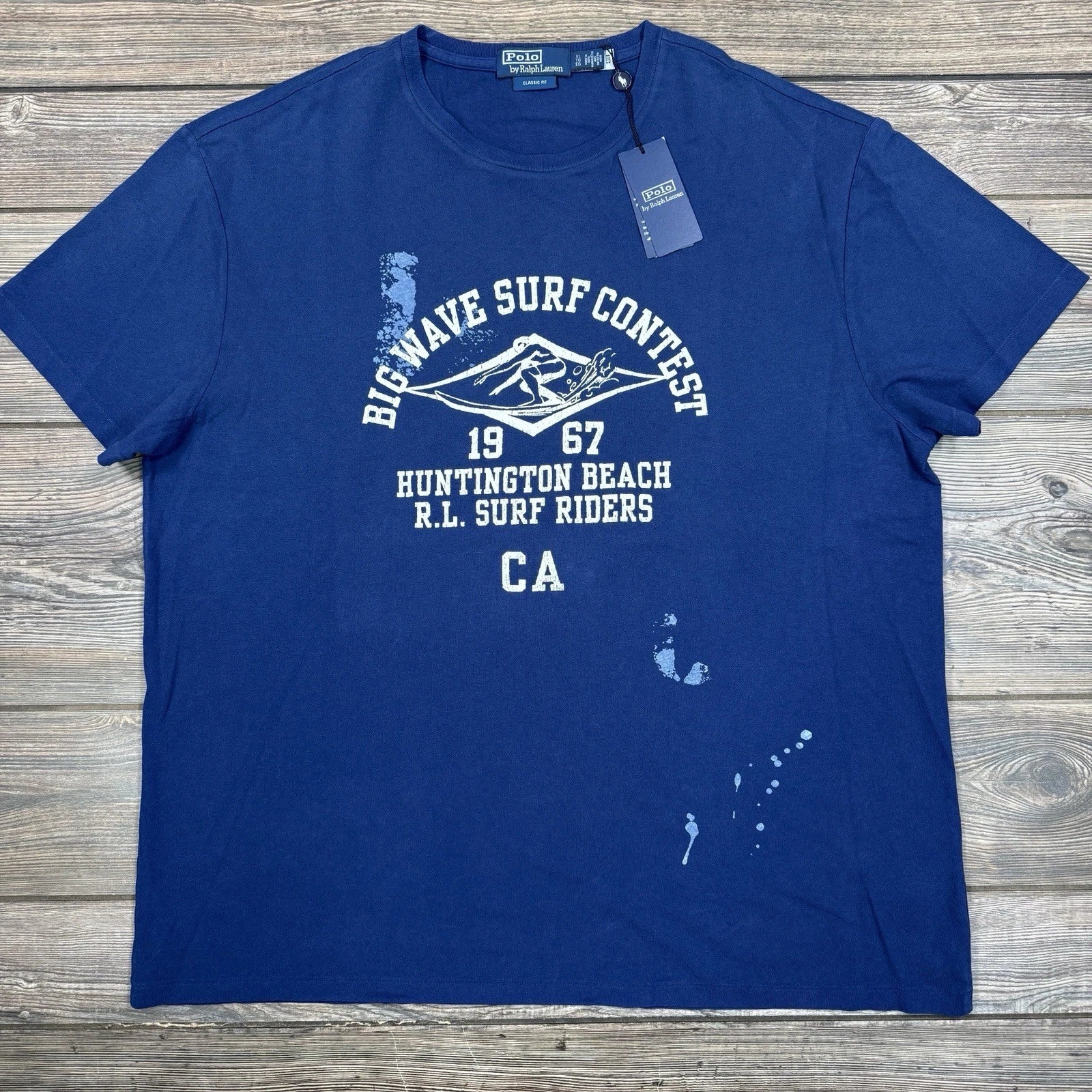 Polo Ralph Lauren Men's Classic Fit Big Wave Surf Contest T-Shirt Blue SZ XL NEW