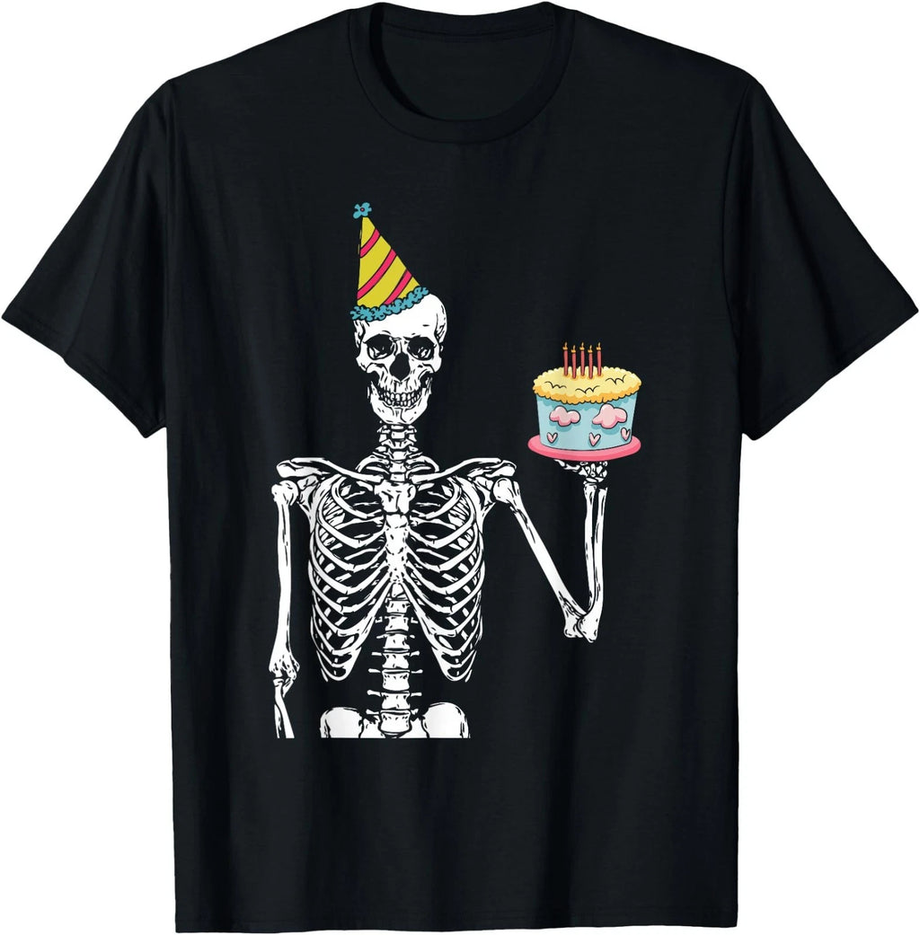 Skeleton Birthday Party Lazy Halloween Costume Funny Skull T-Shirt
