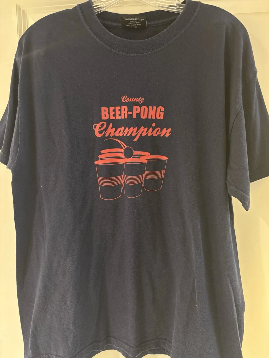 County Beer Pong Champion T-Shirt size large. Short Sleeve. Cotton. EUC