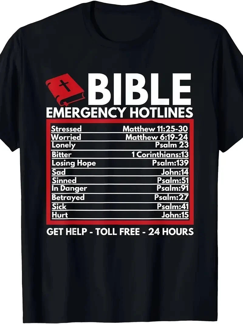 Bible Emergency Numbers - Funny Christian Bible & Jesus T-Shirt-100% Cotton