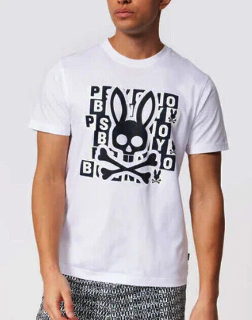 Psycho Bunny Men's Hamming Graphic Crew-Neck Short Sleeve T-Shirt, White, 5XL