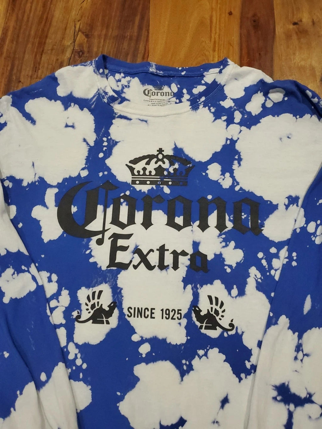 Corona Extra Beer Graphic T Shirt Men's L Blached Pattern Long Sleeve