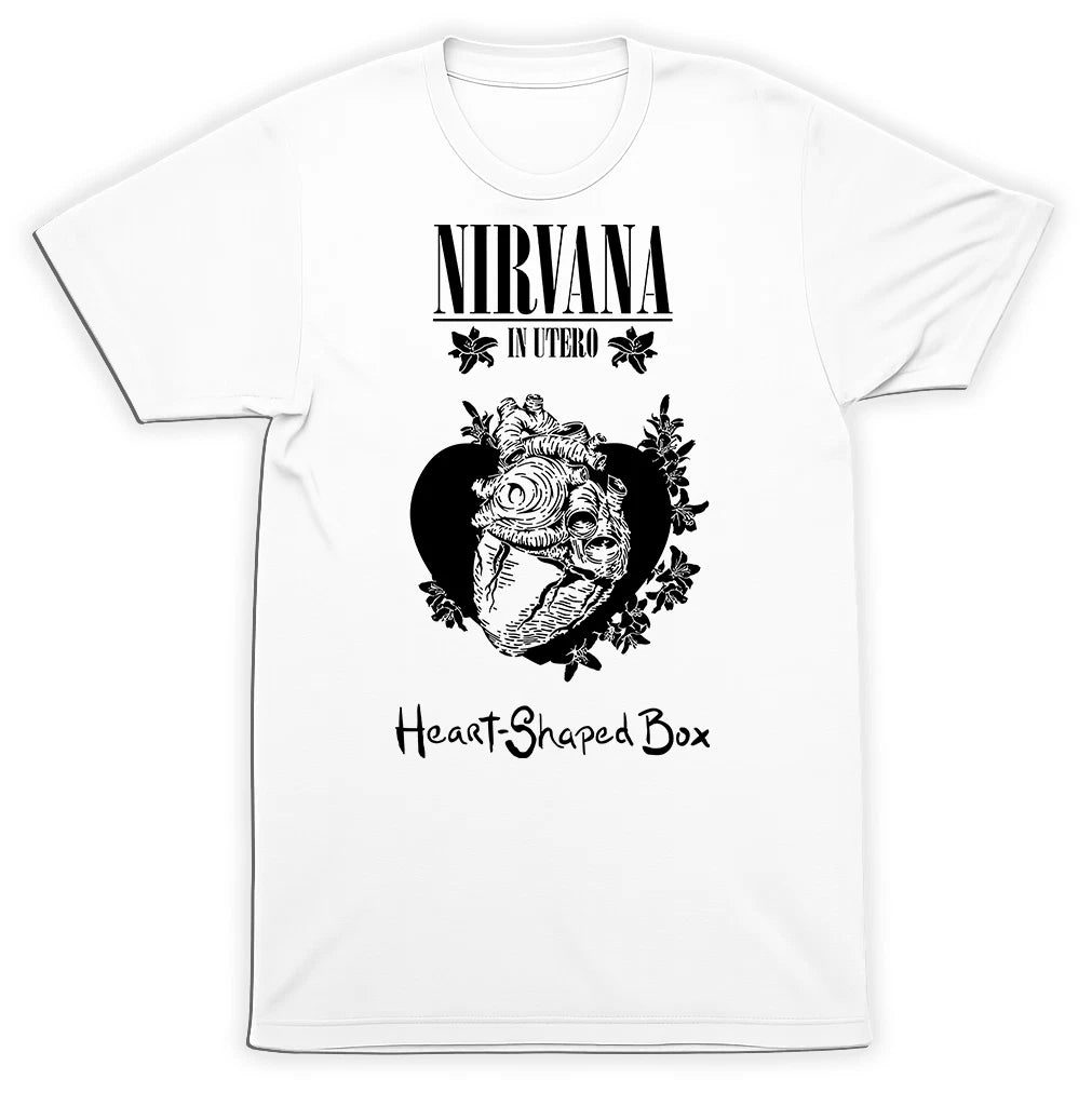 Nirvana Heart Shaped Box T-Shirt In Utero Logo Grunge 90s Alternative Rock Tee