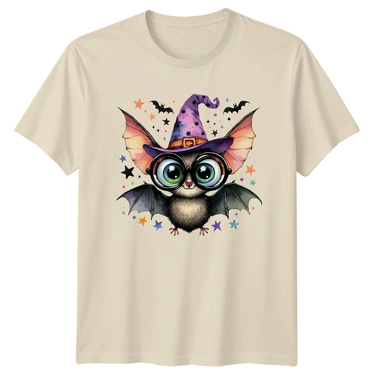 Halloween Cute Bat Witch Hat Mens T-Shirt Womens Tee Graphic Unisex Top
