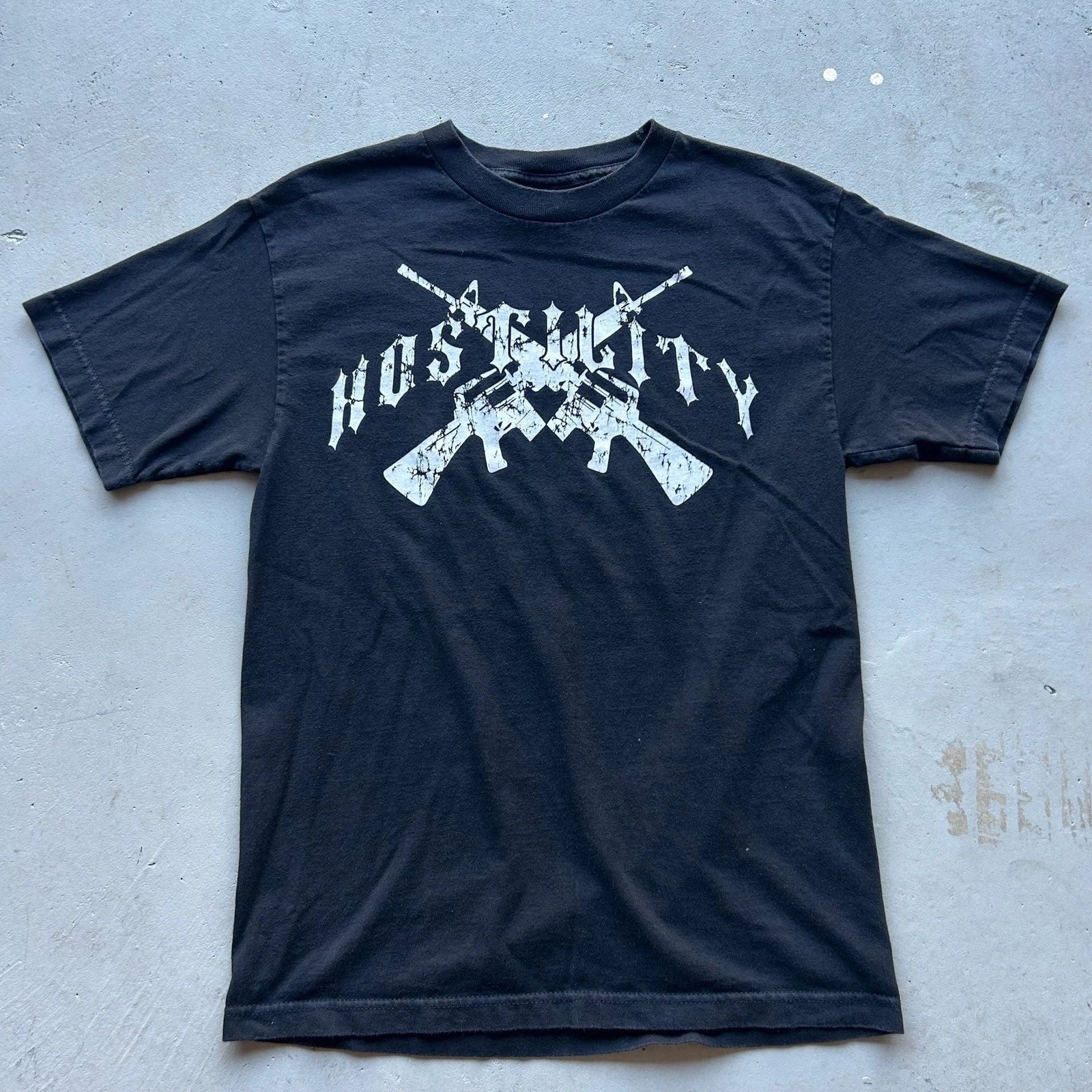 Y2K Hostility Graphic T-Shirt Size M Black