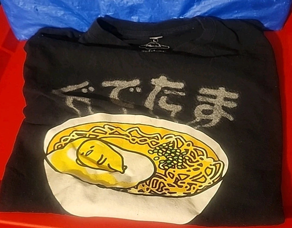Gudetama The Lazy Egg Black Tee Men’s Sz L T-Shirt Ramen Bowl
