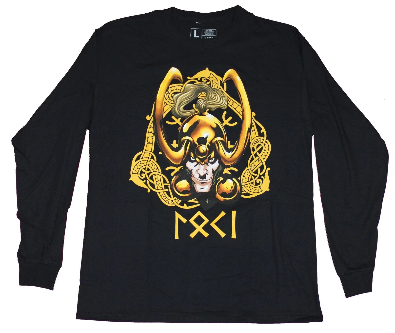 Loki Marvel Comics Mens  Long Sleeve T-Shirt- Ornate Loki Face