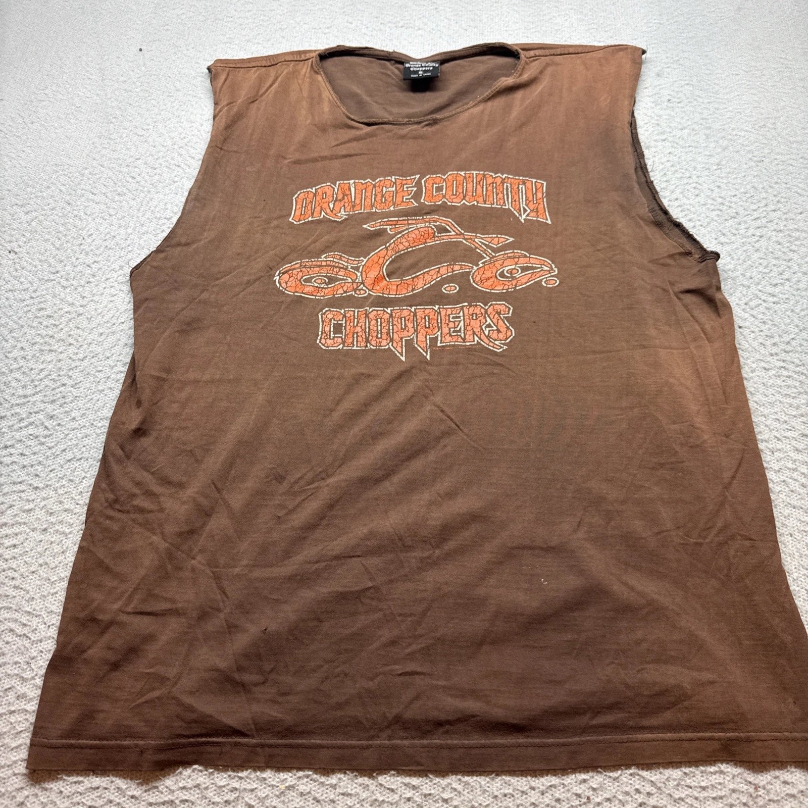 Orange County Choppers Size XL Brown Orange Biker Y2K Motorcycle Sleeveless