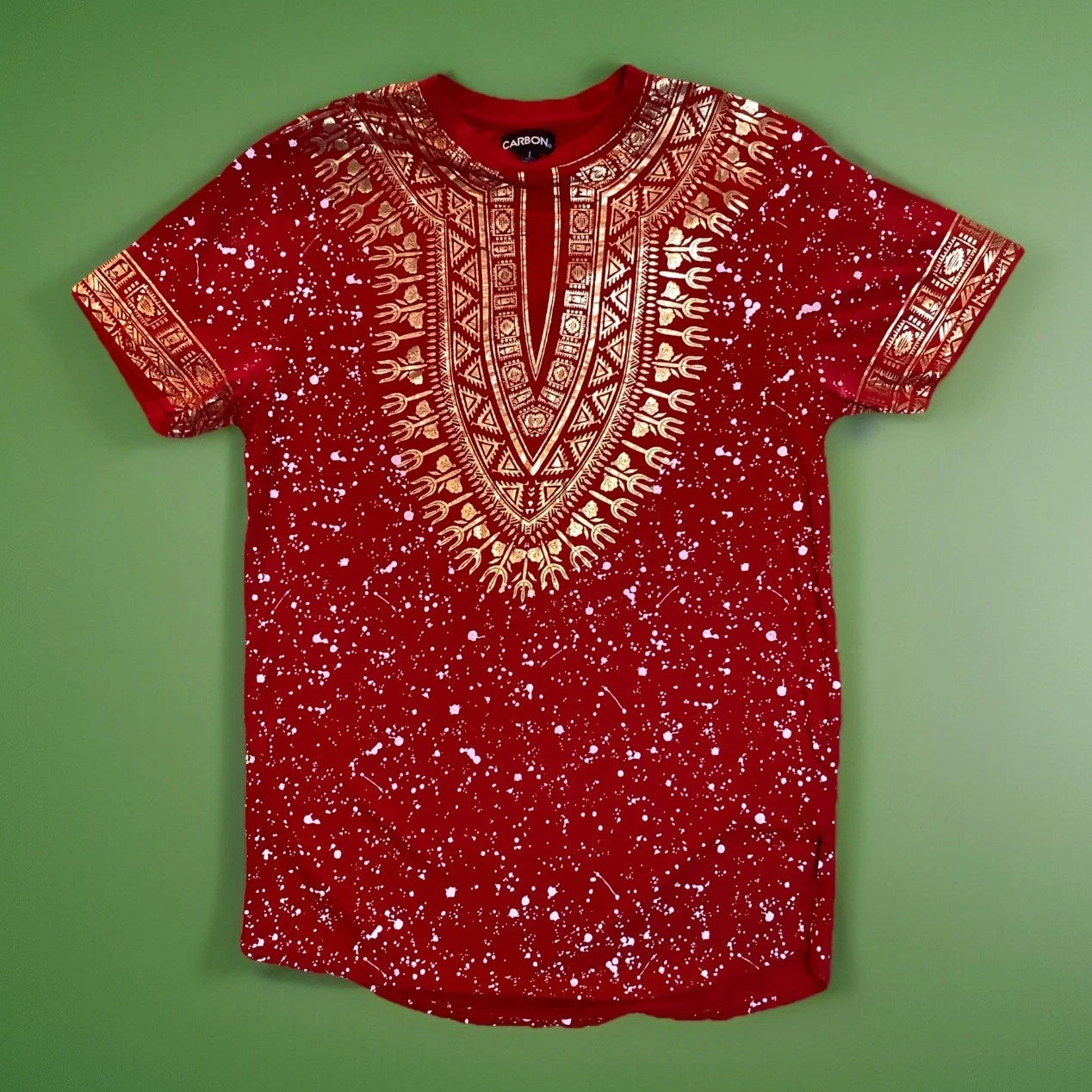 Carbon Gold Red White Graphic Print Y2K Men’s Large Streetwear T-Shirt