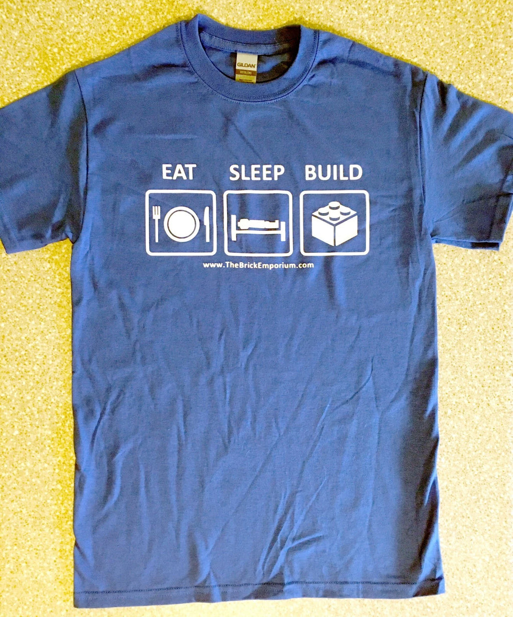EAT SLEEP BUILD shirt t-shirt NEW custom adult extra large XL blue FOR LEGO FANS