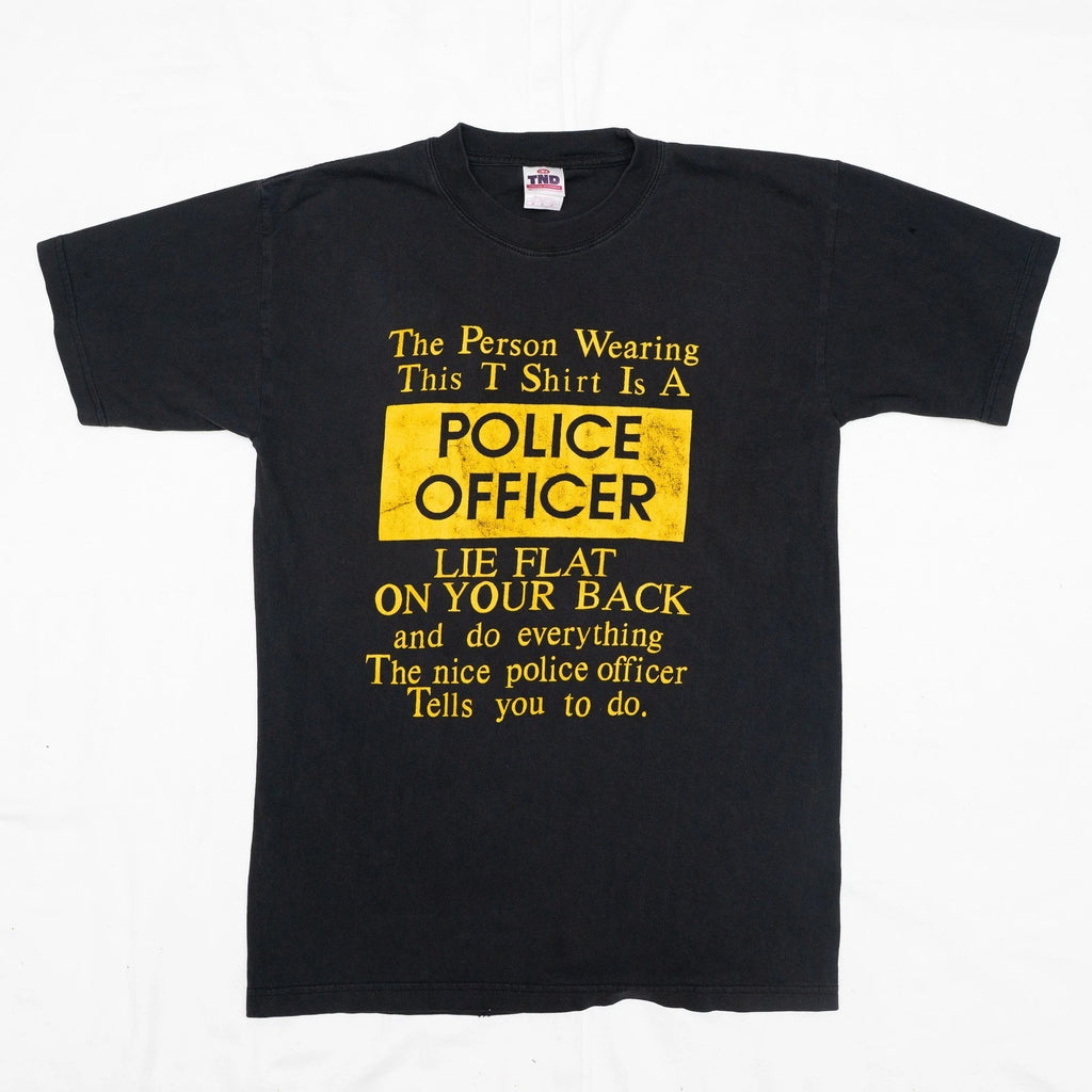 Vintage Y2k Police Officer Parody Crude Lay on Your Back Black T Shirt Mens M