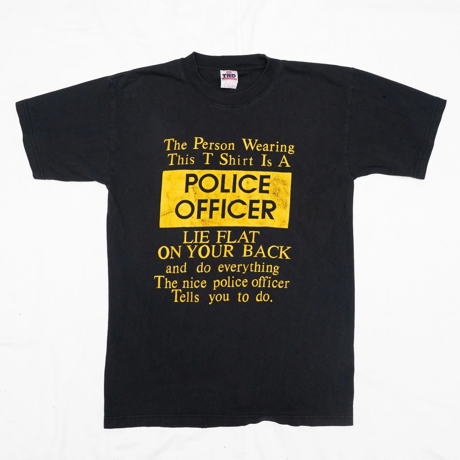 Vintage Y2k Police Officer Parody Crude Lay on Your Back Black T Shirt Mens M