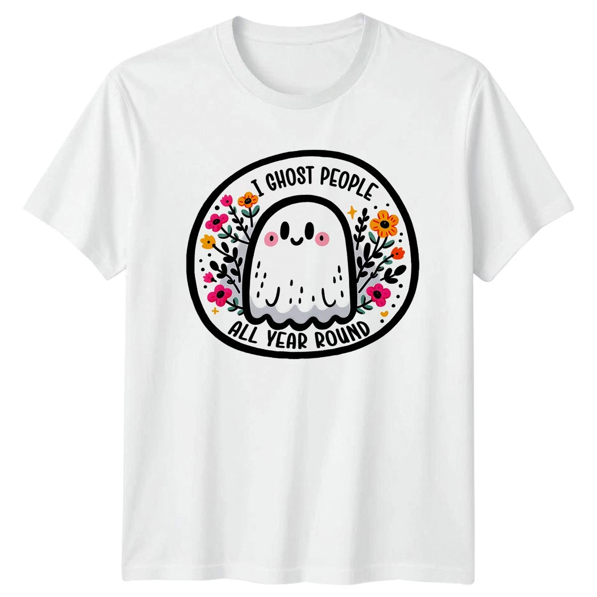 I Ghost People All Year Womens T-Shirt Introvert Halloween Gift For Her