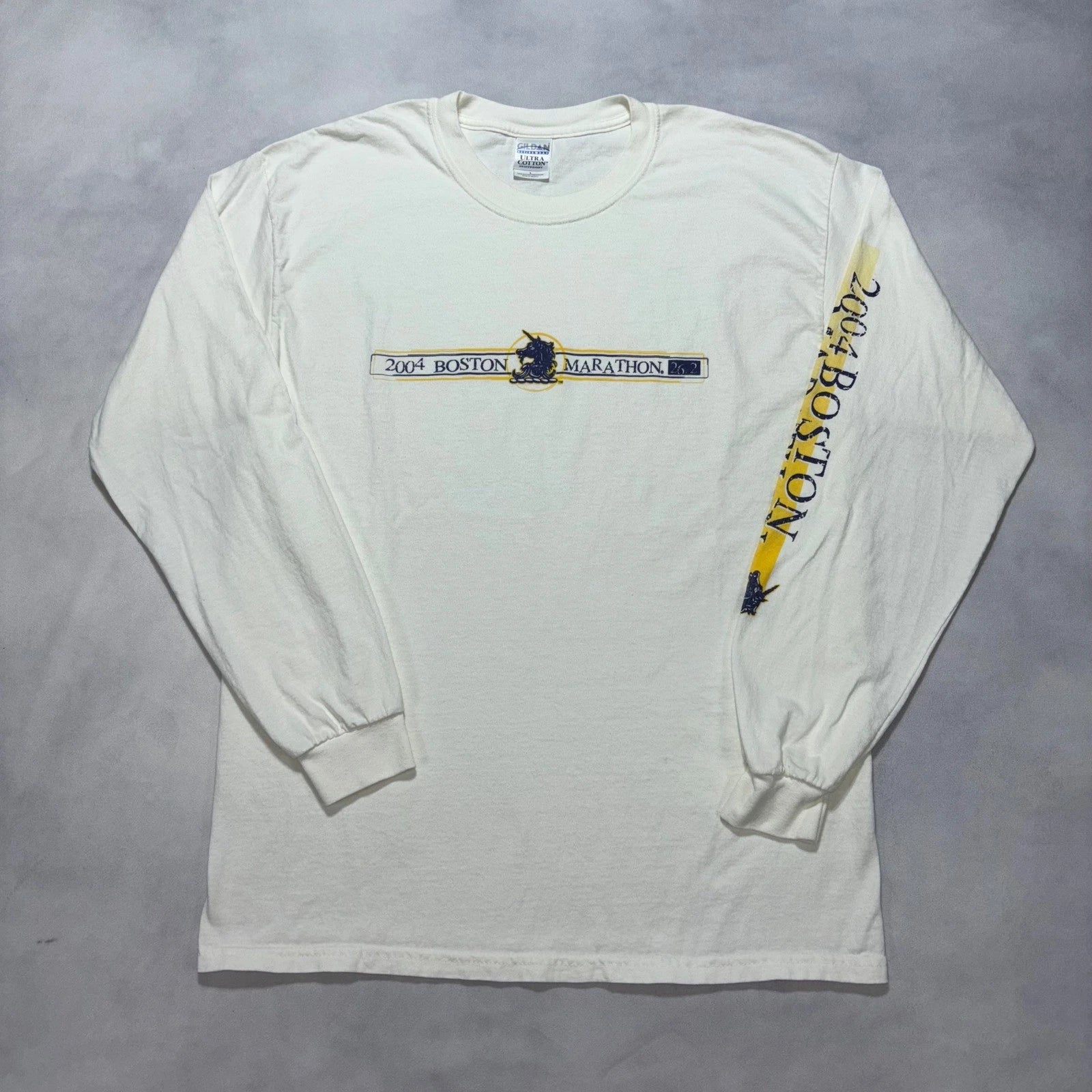 Vintage 2004 Boston Marathon Long Sleeve T Shirt Men's Large White Running Y2K