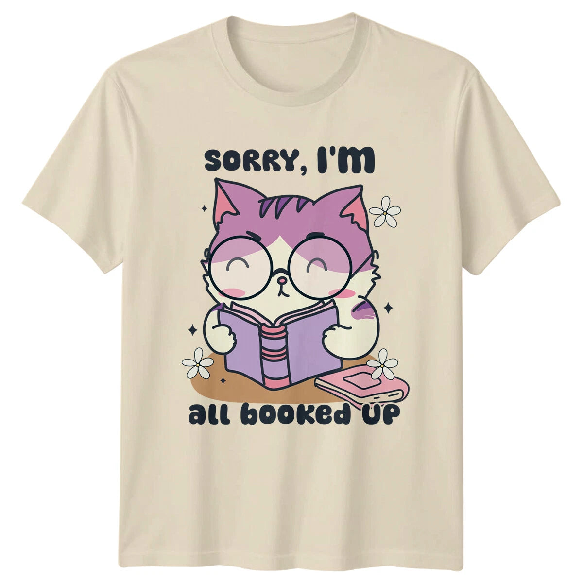 Sorry, I'm All Booked Up Cat Reading T-Shirt, Cute Book Lover Tee