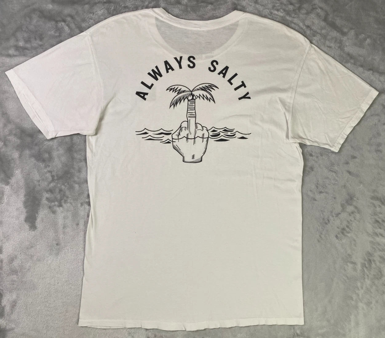 Chomp T-Shirt Mens Large White Always Salty Graphic Palm Tree Middle Finger Tee