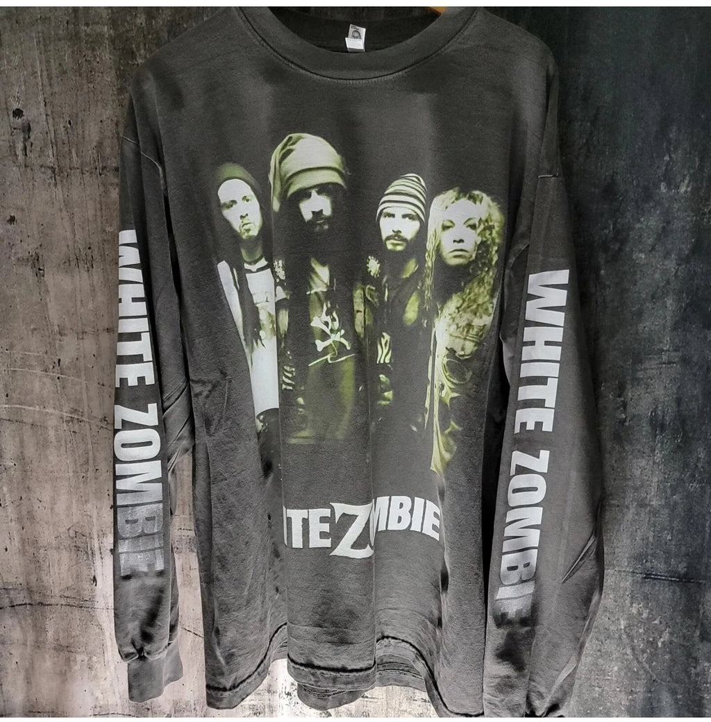 WHITE ZOMBIE CUSTOM LONG SLEEVE 4 SIDED PRINT SHIRT Black Shaka Wear garment dye