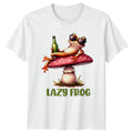 Funny Lazy Frog On Mushroom With Beer Sunglasses Graphic T-Shirt