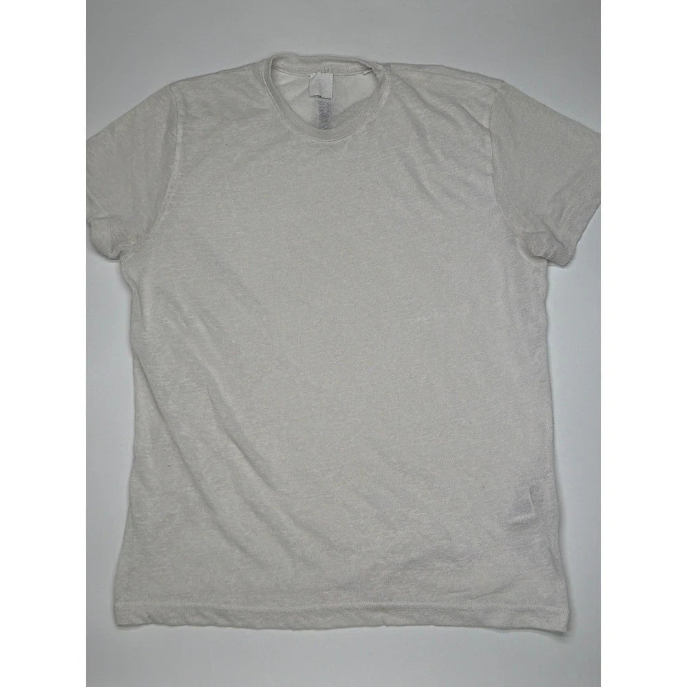 QUE Mens Size M White Crew Neck Short Sleeve Basic T Shirt Polyester Blend