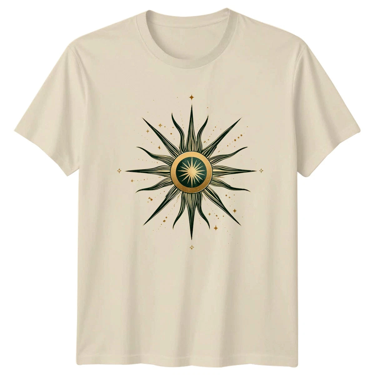 Gold Green Sunburst Celestial Boho T-Shirt Mystic Tarot Gift For Him And Her