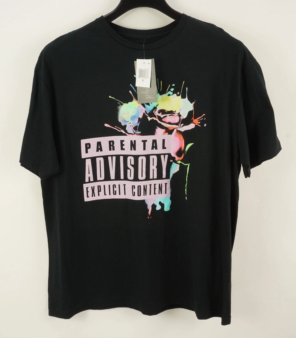 New Philcos Men XL Short Sleeve Black Parental Advisory Graffiti Graphic T-Shirt