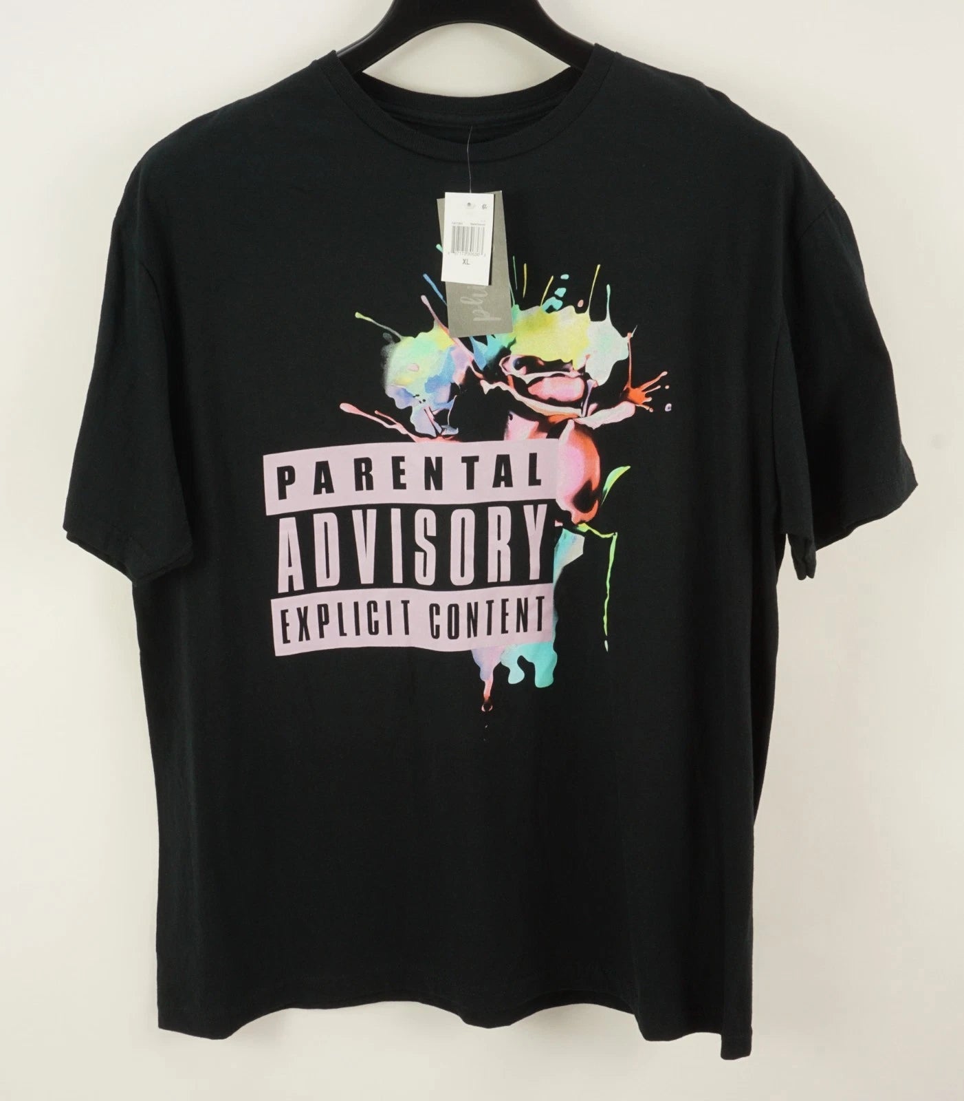 New Philcos Men XL Short Sleeve Black Parental Advisory Graffiti Graphic T-Shirt