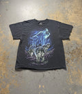 Y2K Wolf Nature Distressed Black Graphic Shirt-Size L
