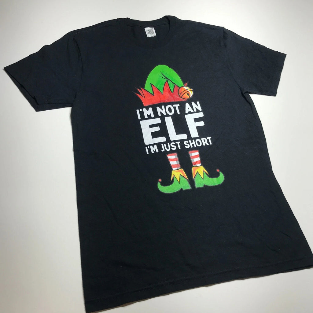 "I am not an Elf I'm Just Short" Christmas Funny Graphic T-Shirt Mens Small NWT