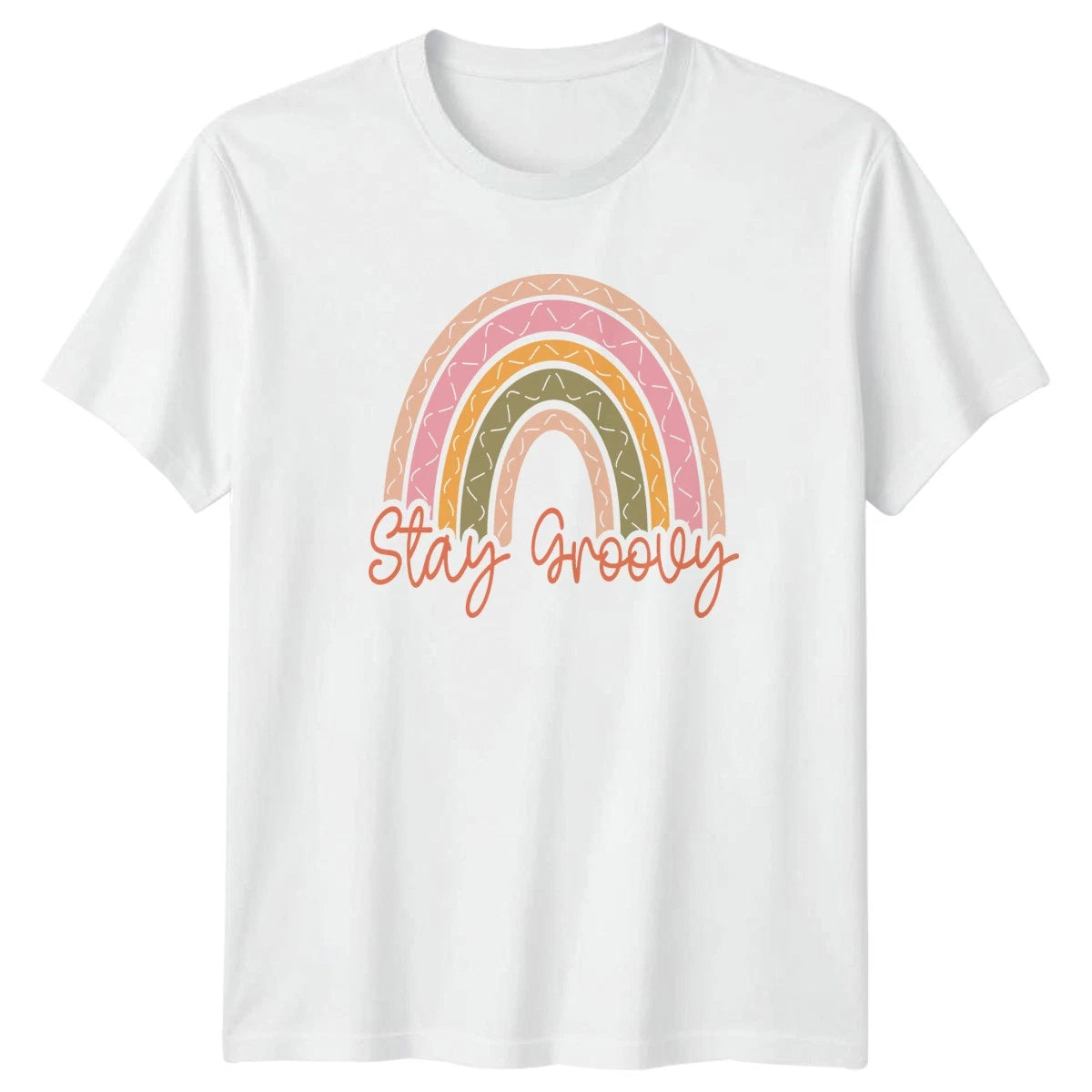 Stay Groovy Womens T-Shirt Boho Rainbow Retro Birthday Gift For Her
