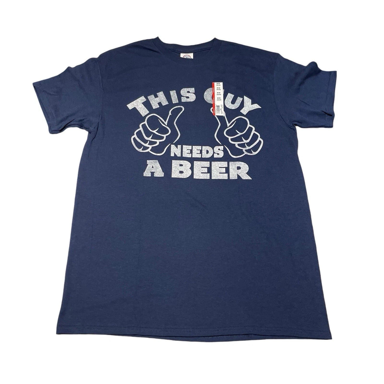 Vtg Y2K This Guy Needs a Beer T Shirt Size Med Party Drinking Slogan Humor NWT
