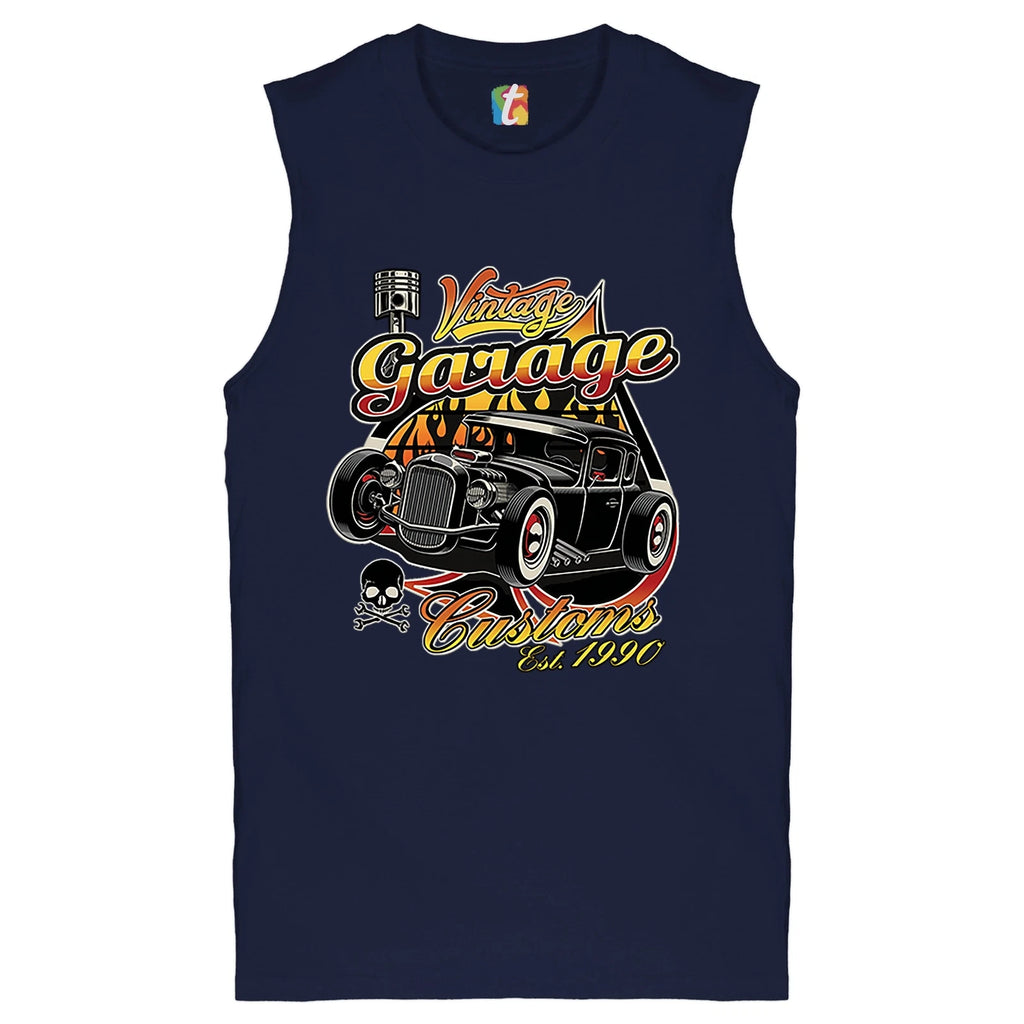 Vintage Garage Customs Est. 1990 Muscle Shirt Old School Retro Hot Rod Men's