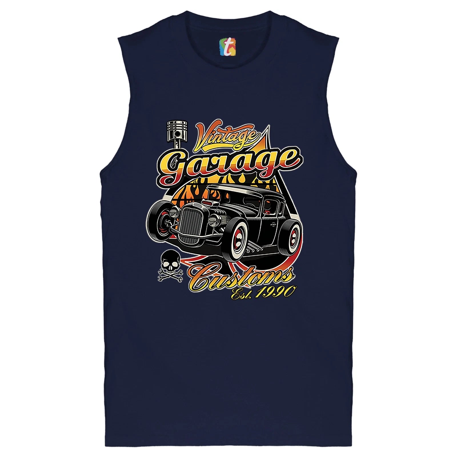 Vintage Garage Customs Est. 1990 Muscle Shirt Old School Retro Hot Rod Men's