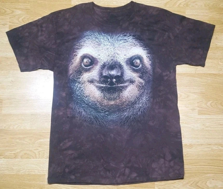 The Mountains Sloth Graphic Acid Washed   T-Shirt Size XLarge
