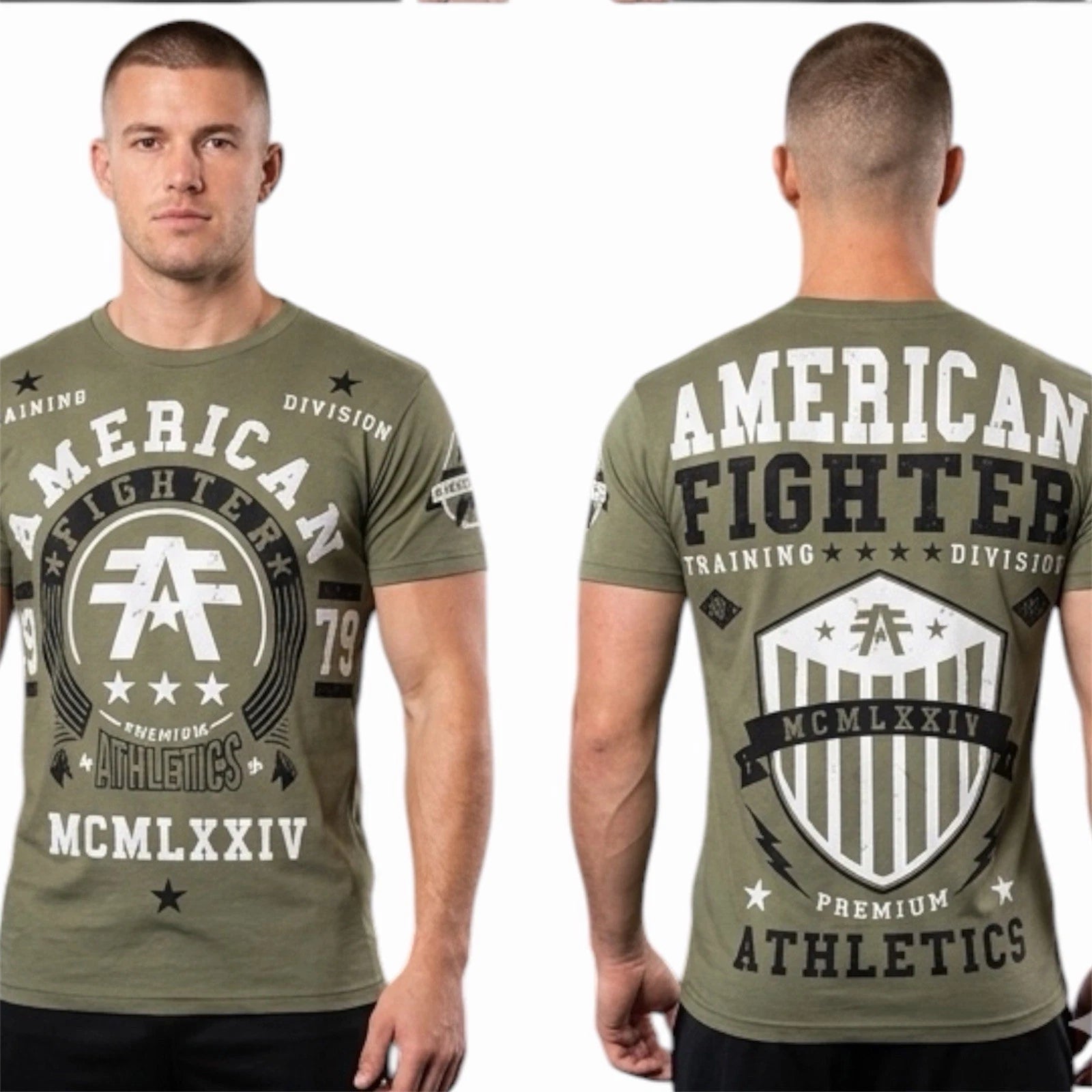 AMERICAN FIGHTER Military Green DALTON  Athletic Graphic T-shirt NWT