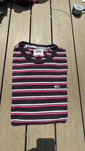 Vintage Tommy Jeans Striped T-Shirt Black Pink Y2K Mens Medium Logo Tee