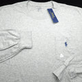 POLO RALPH LAUREN CREW T-SHIRT -2XB BIG XXL GRAY -LONG SLEEVE POCKET -BLUE PONY