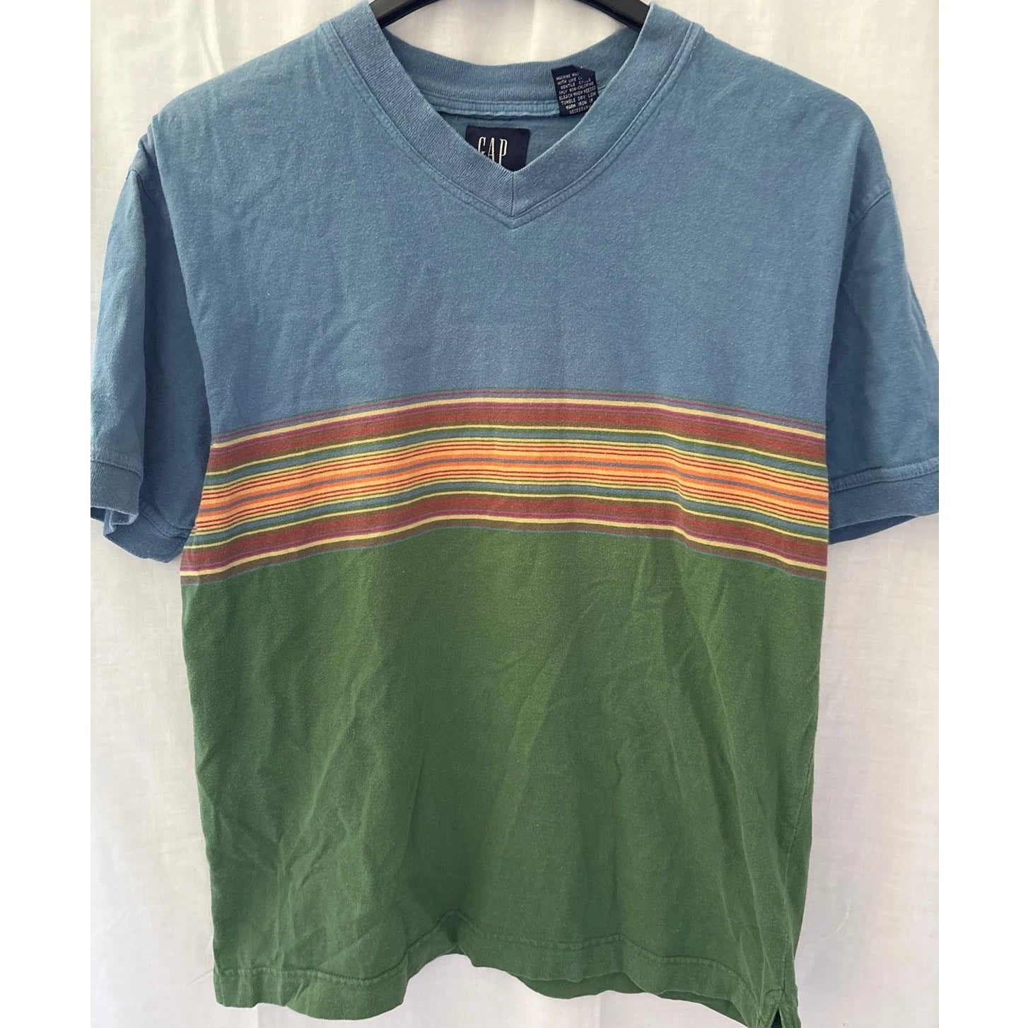 Gap Vintage 90s Y2K V-Neck Striped T-Shirt Men's Size Small