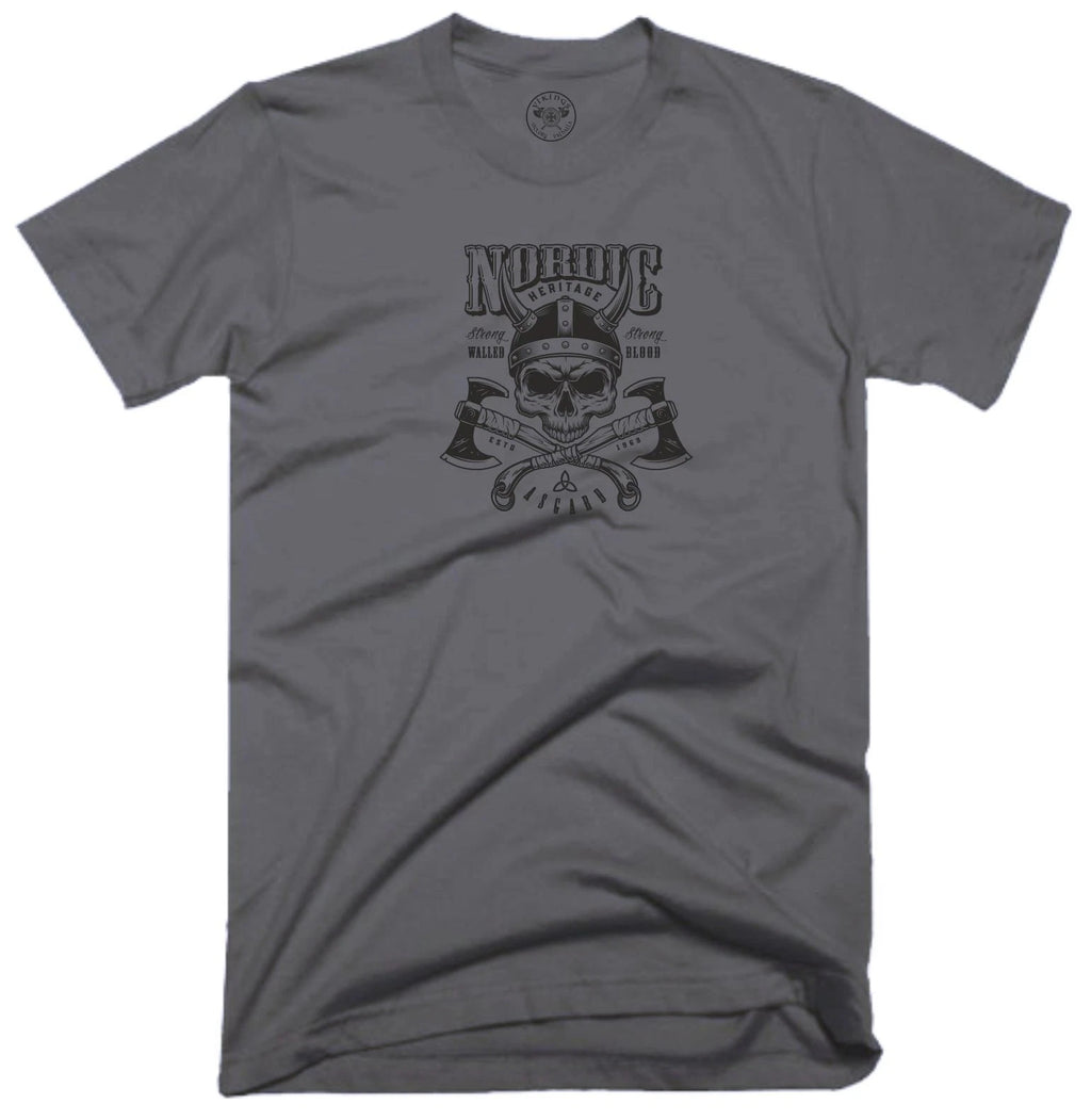 Skull & Axes T Shirt Vikings Clothing Valhalla Norse Pagan Warrior Thor Odin Top