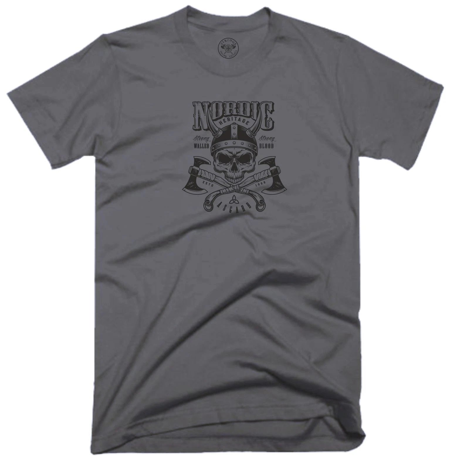 Skull & Axes T Shirt Vikings Clothing Valhalla Norse Pagan Warrior Thor Odin Top
