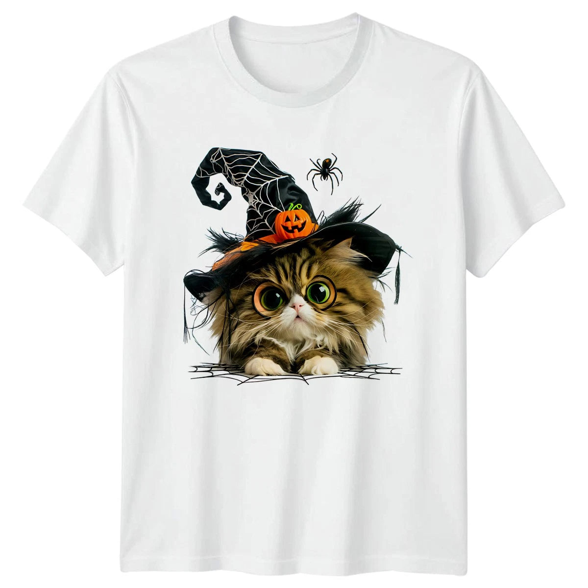Cute Witch Cat With Big Green T-Shirt Witch Cat Spooky Halloween Gift