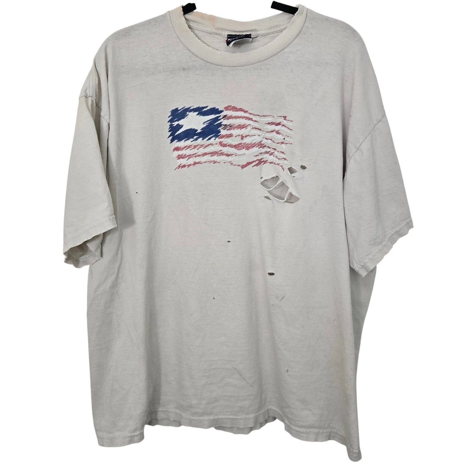 Vintage Y2K Thrashed American Flag Graphic T Shirt Mens XL Distressed Grunge