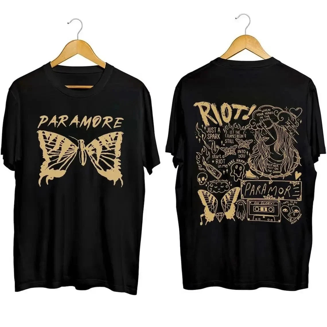 Paramore Riot T-Shirt Graphic Print Unisex Cotton BLACK Tees