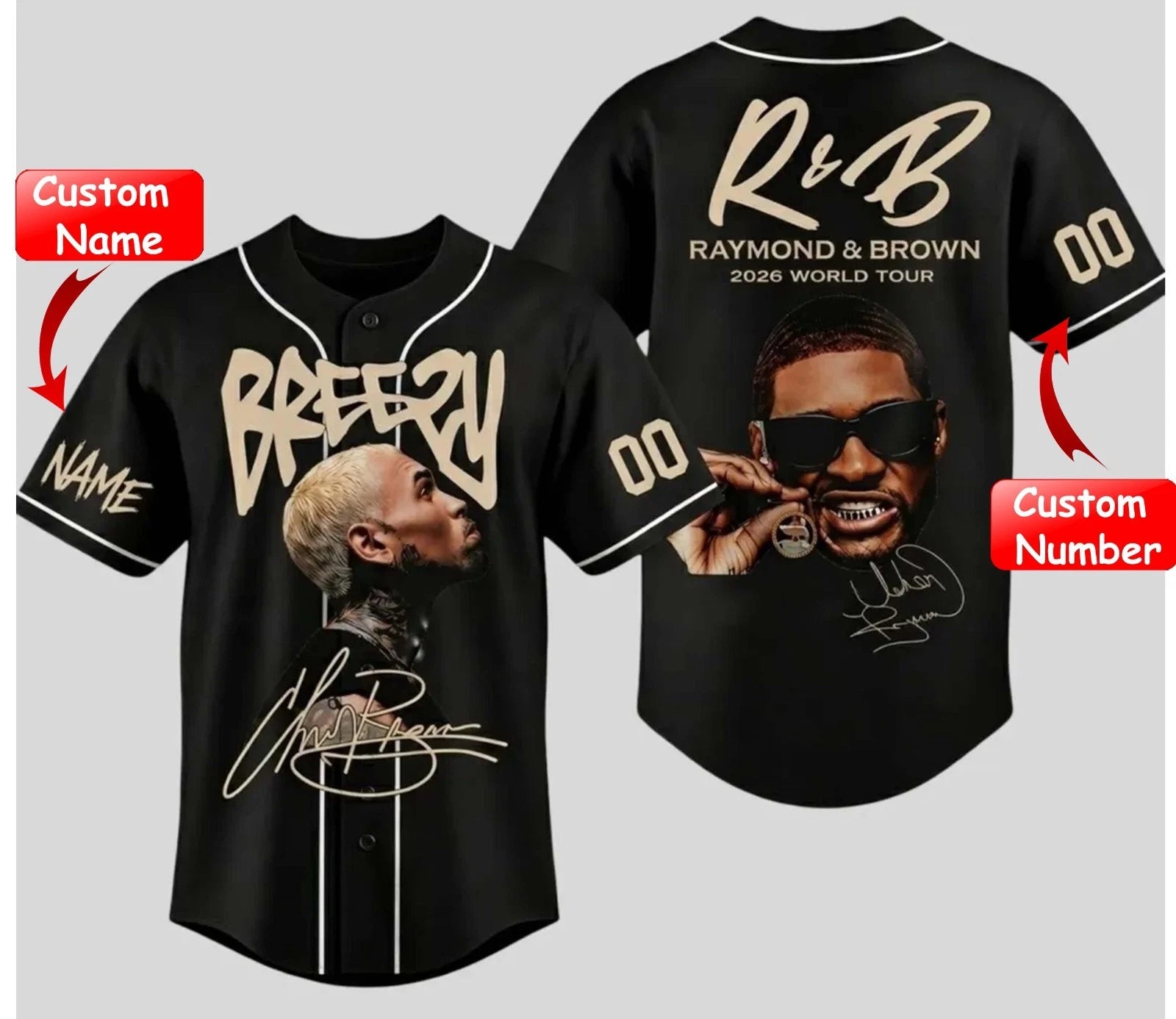 Custom Chris Brown 2026 Baseball Jersey, The R&B Tour Jersey Shirt