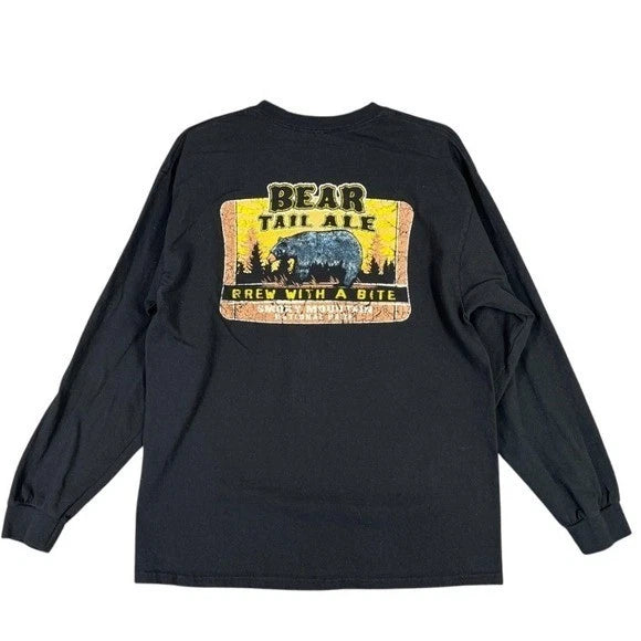 Bear Tail Ale Shirt Mens M Black Long Sleeve Smoky Mountain Brewing Beer Graphic