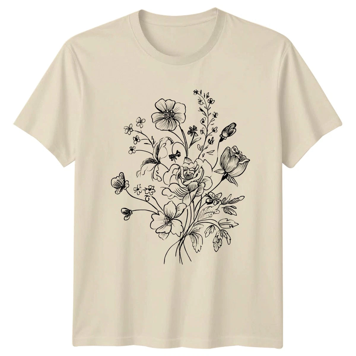 Vintage Botanical Floral Sketch Bouquet Womens T-Shirt Boho Flower Art Nature
