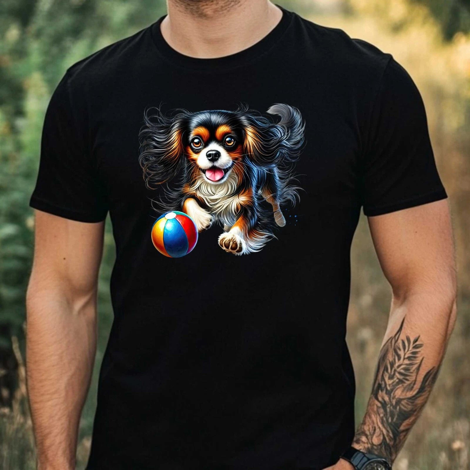 Mens Funny Tri Colour Cavalier Motif Cotton T-Shirt Size XS to 5XL