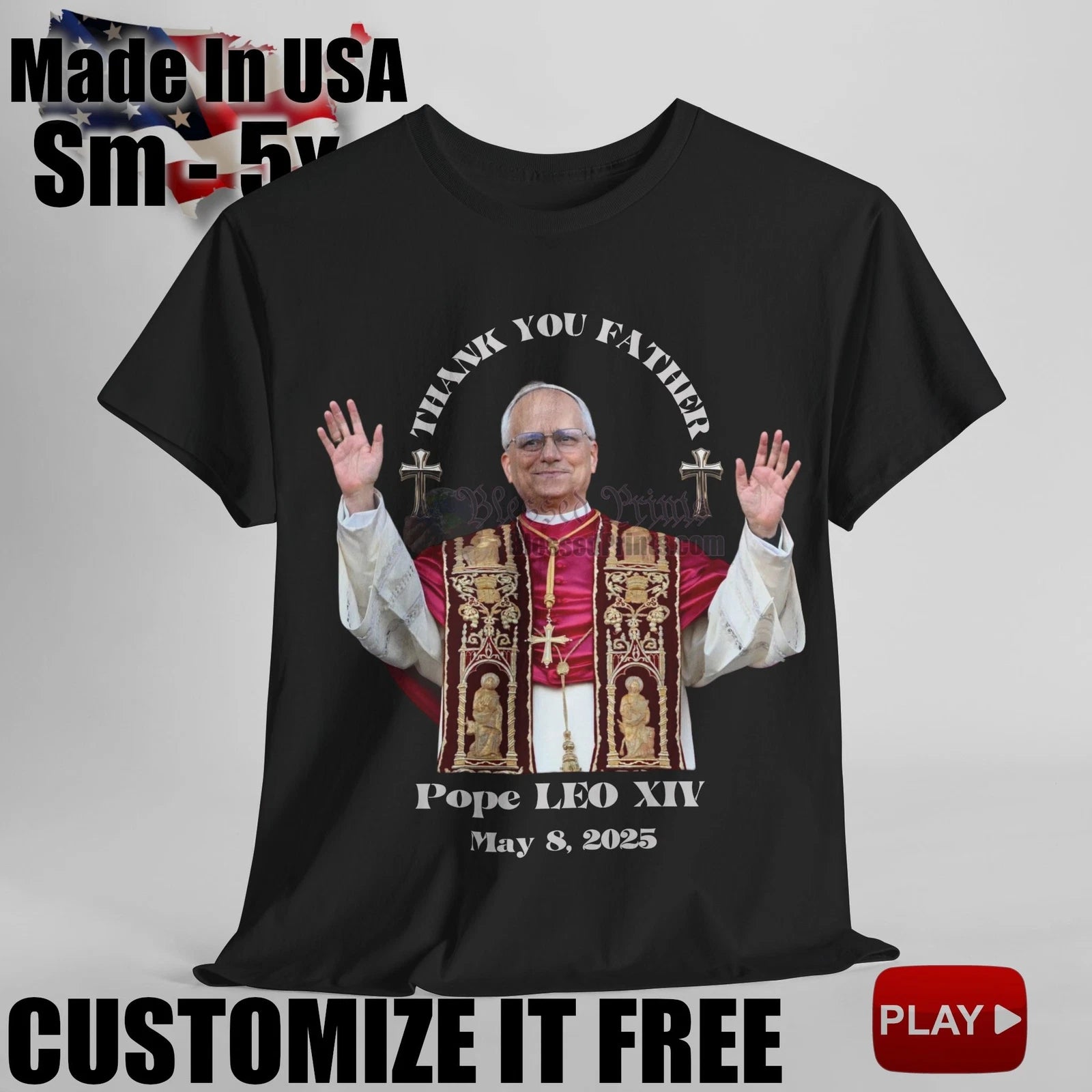 Pope LEO XIV THANK YOU FATHER T-Shirt WHITE +9Colors FREE Customize Pope LEO XIV